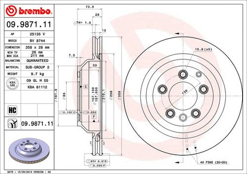 Brembo 09987111C02  BRAKE ROTORS