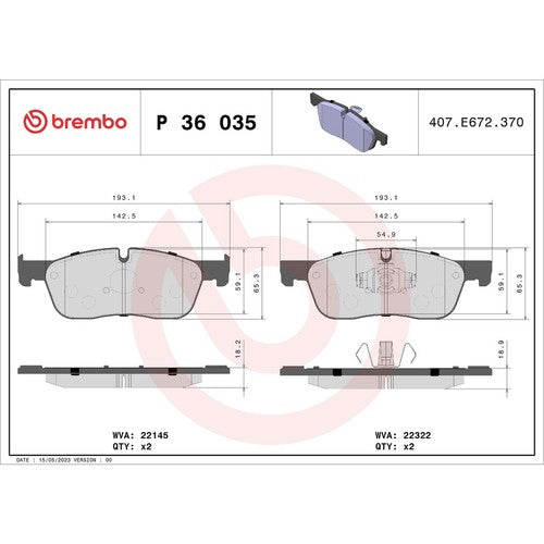 Brembo Front Low Metallic Brake Pads Fits 2017-2024 Jaguar XF  4 Pc Brake P36035