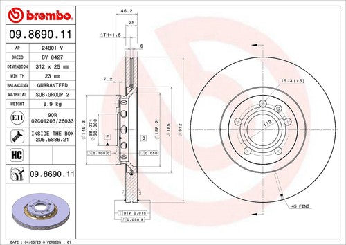 Brembo 09869011C02  BRAKE ROTORS