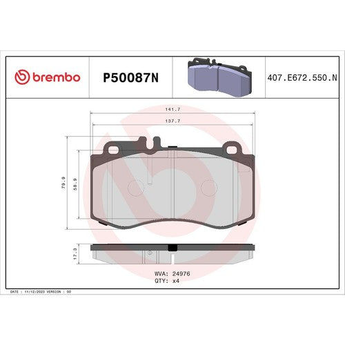 Brembo Front Ceramic Brake Pads Fits 2010-2011 Mercedes-Benz E550 Brakes P50087N