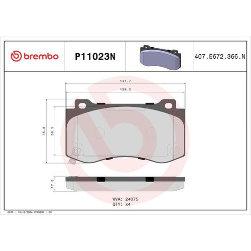 Brembo Front Ceramic Brake Pads Fits 2012-2023 Dodge Charger 4 Piece P11023N