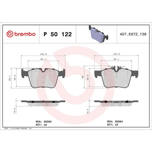 Brembo Rear Low Metallic Brake Pads Fits 2015-2021 Mercedes-Benz C300 P50122