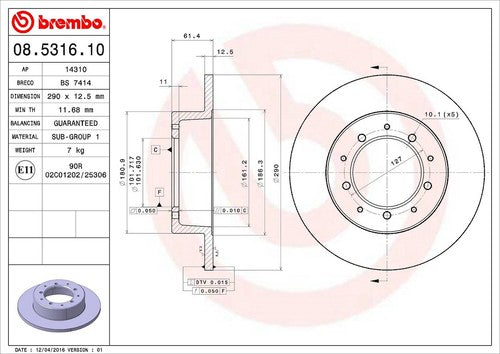 Brembo 08531610C02  BRAKE ROTORS
