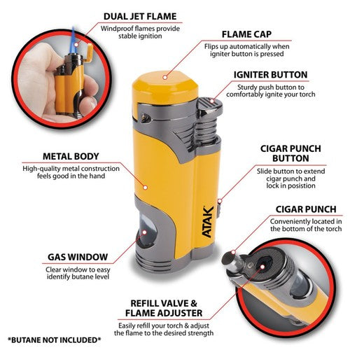 Performance Tool 802  Butane Torch Refillable Torch Tip With Cigar Punch Yellow