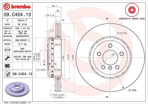 Brembo 09C40413C02  BRAKE ROTORS