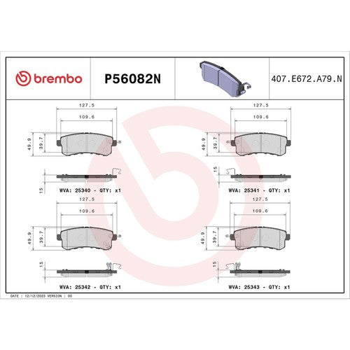 Brembo Rear Ceramic Brake Pads Fits 2014-2024 Infiniti QX80 4 Pc Brakes P56082N