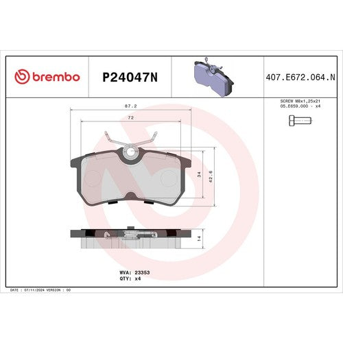 Brembo Rear Ceramic Brake Pads Fits 2014-2019 Ford Fiesta 4 Pc Brakes P24047N
