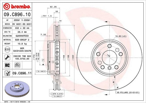 Brembo 09C89611C02  BRAKE ROTORS