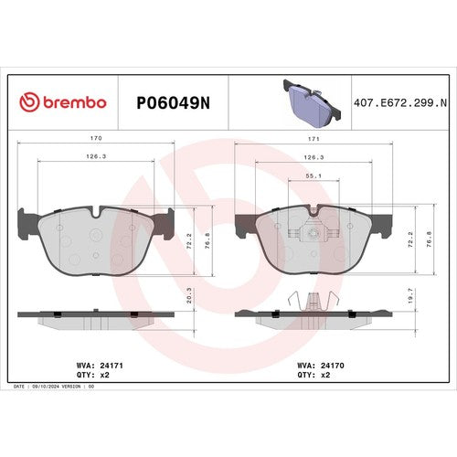 Brembo Front Ceramic Brake Pads Fits 2016-2018 BMW X4 Brake Pads P06049N