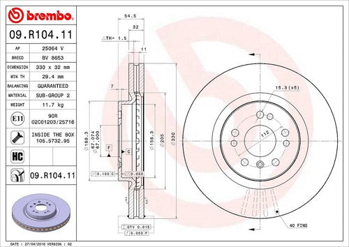 Brembo 09R10411C02  BRAKE ROTORS
