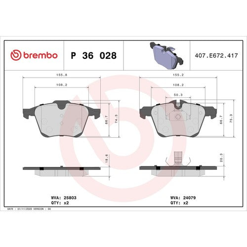 Brembo Front Low Metallic Brake Pads Fits 2014-2024 Jaguar F-Type 4 Piece P36028