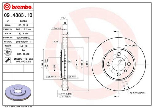 Brembo 09488310C02  BRAKE ROTORS