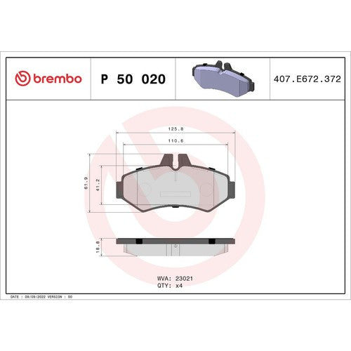 Brembo Rear Brake Pads Fits 2003-2006 Doge Sprinter 2500 Brakes 4 Piece P50020
