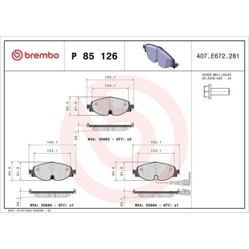 Brembo Front Low Metallic Brake Pads Fits 2015-2020 Audi A3 Brakes 4 Pc P85126