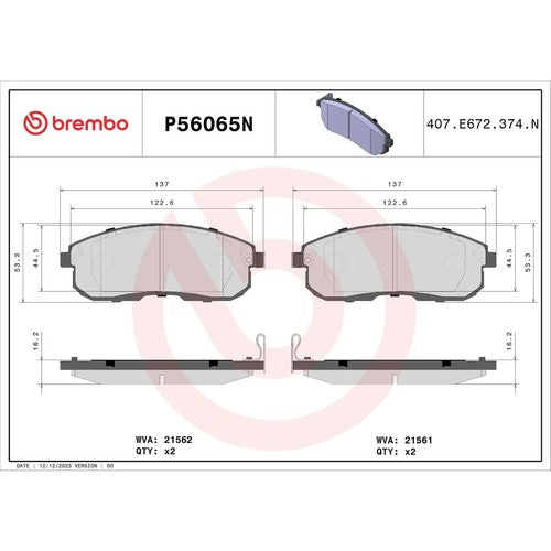 Brembo Front Ceramic Brake Pads Fits 2013-2018 Nissan Altima 4 Pc Brakes P56065N