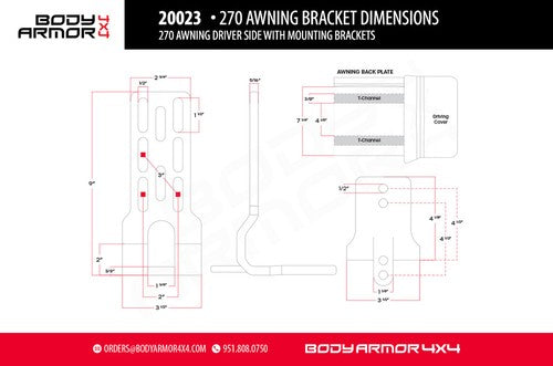 Body Armor 20023 Awning 270 Series 90-1/2in Width x Four Triangular Panels Grey