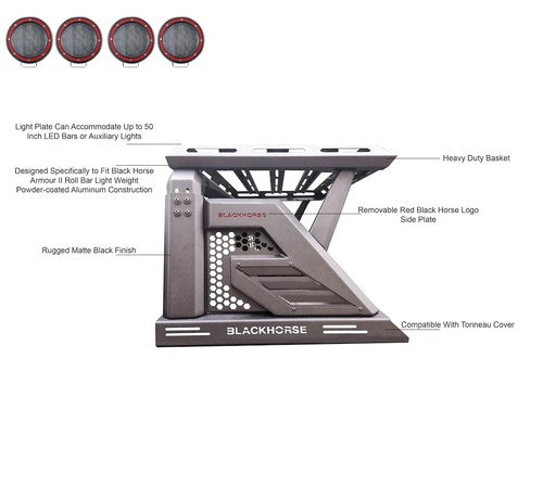 Black Horse Offroad AR2-09BA3-PLFR  Truck Bed Bar