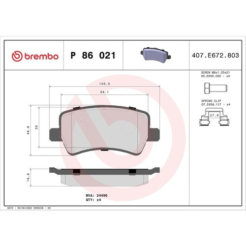 Brembo Rear Low Metallic Brake Pads Fits 2010-2017 Volvo XC60 Brakes 4 Pc P86021