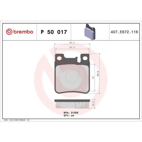 Brembo Rear Low Metallic Brake Pads Fits 2007-2009 Mercedes-Benz CLK550 P50017