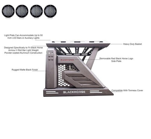 Black Horse Offroad AR2-09BA3-PLFB  Truck Bed Bar