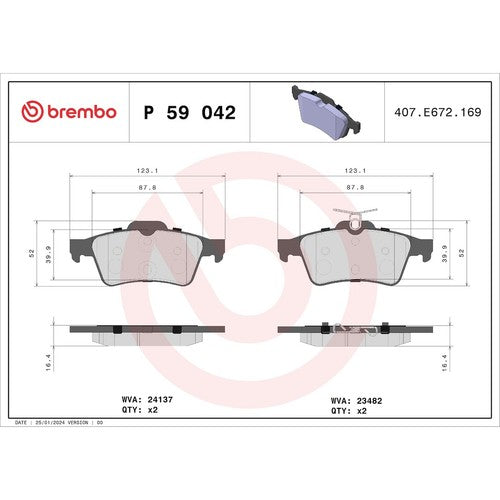 Brembo Rear Low Metallic Brake Pads Fits 2012-2018 Ford Focus 4 Pc Brakes P59042