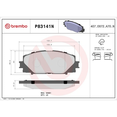 Brembo Front Ceramic Brake Pads Fits 2007-2018 Toyota Yaris 4 Pc Brakes P83141N
