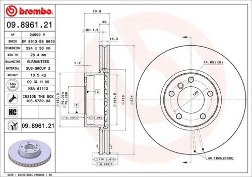Brembo 09896121C02  BRAKE ROTORS