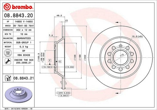 Brembo 08884321C02  BRAKE ROTORS