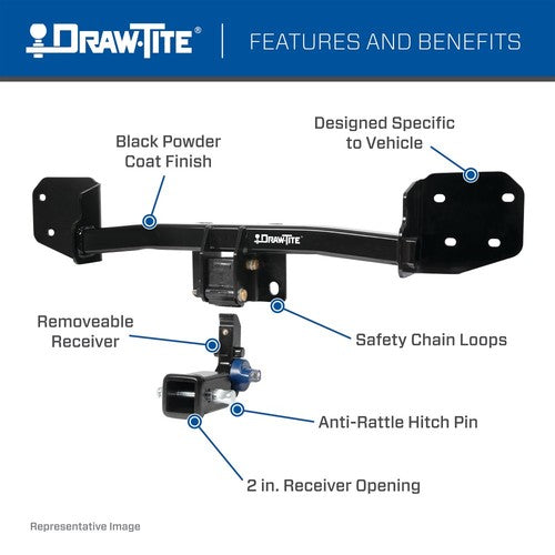 Draw-Tite 76911 Trailer Hitch Rear Hidden Hitch Class III 2 Inch Receiver