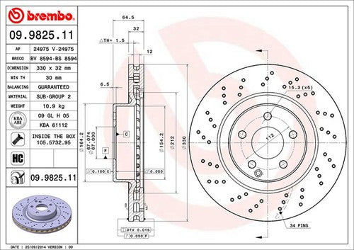 Brembo 09982511C02  BRAKE ROTORS