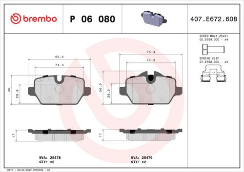 Brembo Rear Low-Metallic Brake Pads Fits 2011-2016 Mini Countryman Brakes P06080