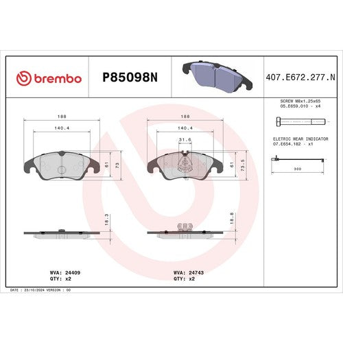 Brembo Front Ceramic Brake Pads Fits 2008 2009 Audi TT Quattro 4 Piece P85098N