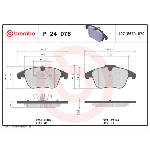 Brembo Front Low Metallic Brake Pads Fits 2011-2018 Volvo S60 4 Pc Brakes P24076