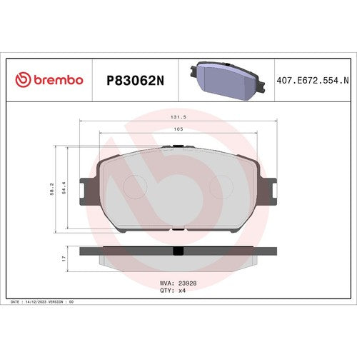 Brembo Front Ceramic Brake Pads Fits  2002-2006 Toyota Camry 4 Pc Brakes P83062N