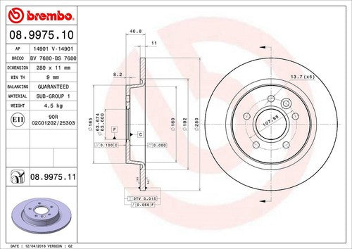 Brembo 08997511C02  BRAKE ROTORS
