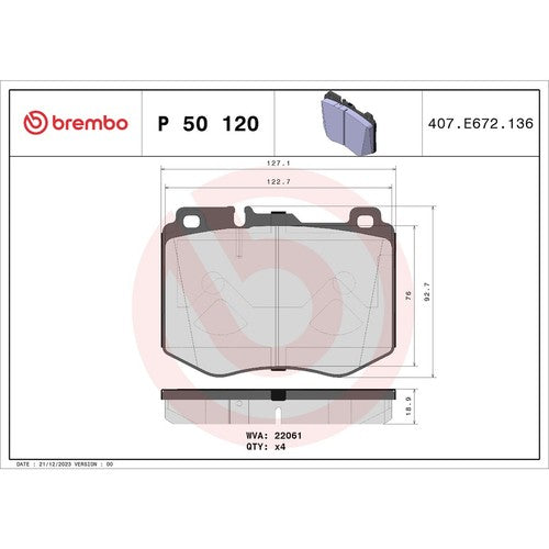 Brembo Front Low Metallic Brake Pads Fits 2015-2021 Mercedes-Benz C300 P50120
