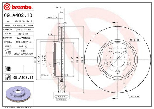 Brembo 09A40211C02  BRAKE ROTORS