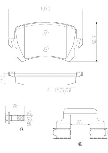 Brembo Rear Ceramic Brake Pads Fits 2009-2016 Volkswagen CC Brakes 4 Pc P85108N