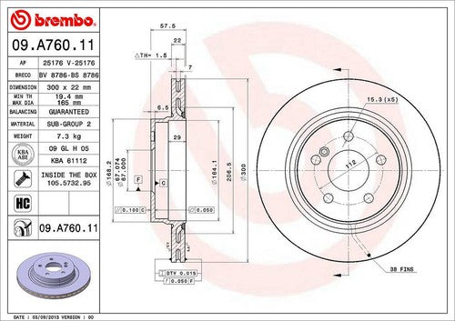 Brembo 09A76011C02  BRAKE ROTORS