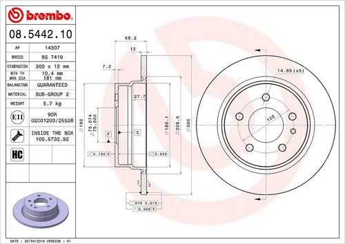 Brembo 08544210C02  BRAKE ROTORS
