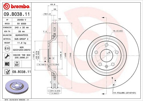 Brembo 09B03811C02  BRAKE ROTORS