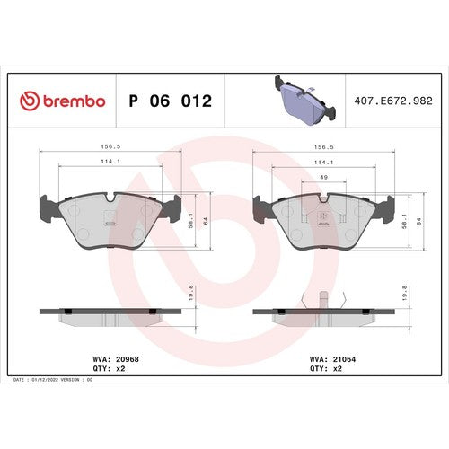 Brembo Front Brake Pads Fits BMW M3 2001 2002 Low Metallic Brake Pad Set P06012