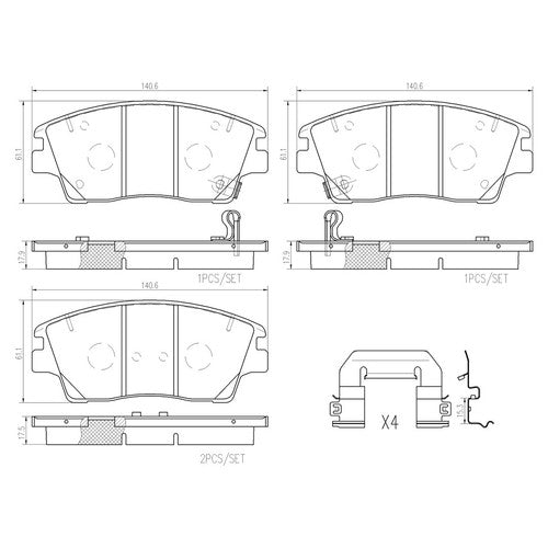 Brembo Front Ceramic Brake Pads Fits 2017-2022 Kia Sportage 4 Pc Brakes P30096N