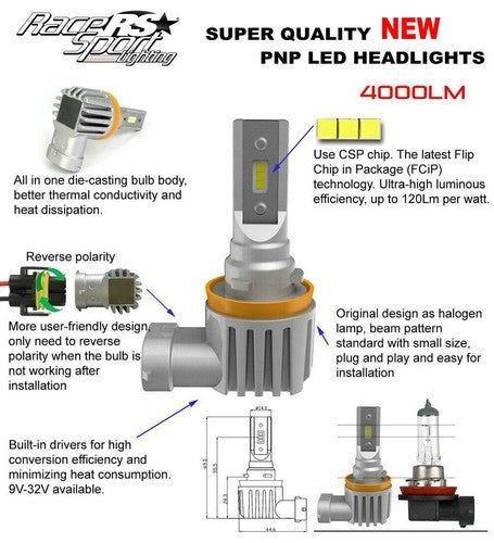Race Sport Lighting RSPNPH13 PNP Series HEADLIGHT BULB DISPLAY