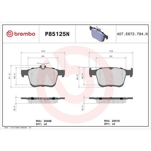 Brembo Rear Ceramic Brake Pads Fits 2015-2020 Audi A3 Quattro 4Pc Brakes P85125N
