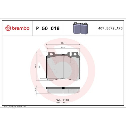 Brembo Front Low Metallic Brake Pads 1994-1999 Mercedes S-Class & CL500 P50018
