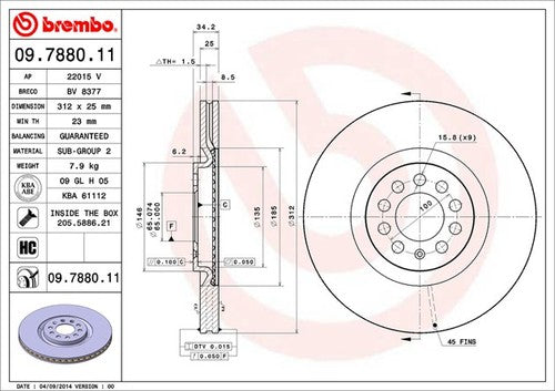 Brembo 09788011C02  BRAKE ROTORS
