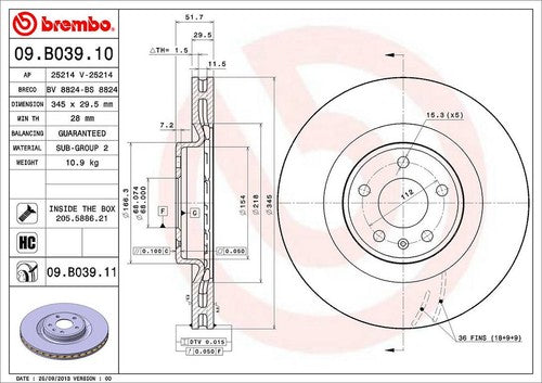 Brembo 09B03911C02  BRAKE ROTORS