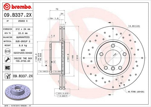 Brembo 09B3372XC02 Xtra BRAKE ROTORS