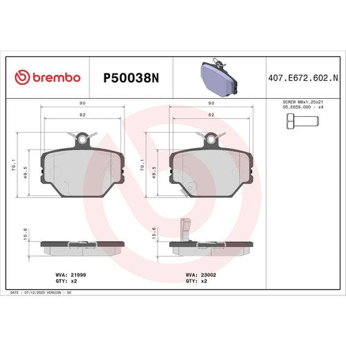 Brembo Front Ceramic Brake Pads Fits 2008-2016 Smart Fortwo 4 Pc Brakes P50038N